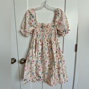 Abercrombie Coquette Floral Midi Dress Smocked Puff Sleeve S Tall Romantic
